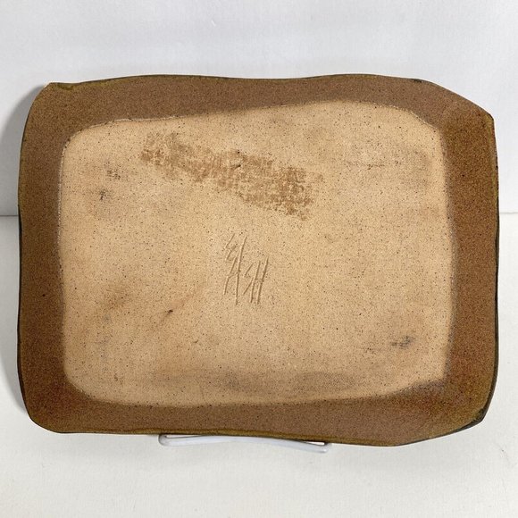 Dan Eash Art Pottery PA Studio Handmade Brown Glaze Stoneware Slab Tray 10x7.5in - Picture 7 of 16